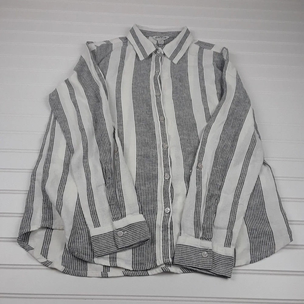 Orvis Ladies Women's Long Sleeve Button Front Linen Blend Top Shirt Size S - Picture 2 of 9